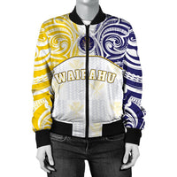 Hawaii Bomber Jacket - Kanaka Waipahu High School Women's Bomber Jacket Demodern Style AH White - Polynesian Pride