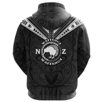 New Zealand Maori Zip Hoodie Waitangi Day Black - Polynesian Pride