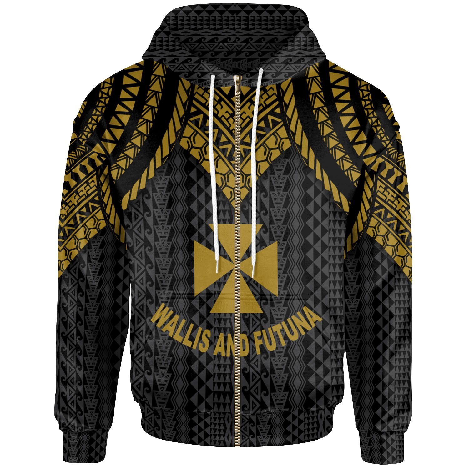 Wallis and Futuna Zip up Hoodie Polynesian Armor Style Gold Unisex Gold - Polynesian Pride
