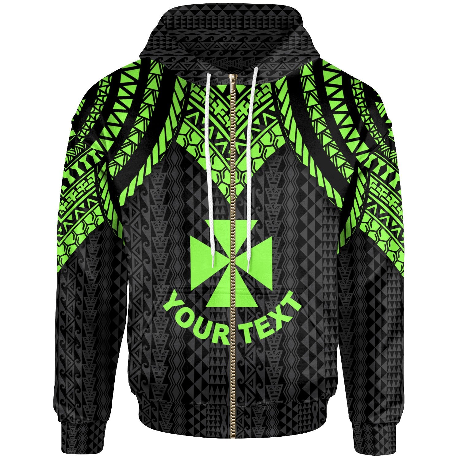 Wallis and Futuna Custom Zip up Hoodie Polynesian Armor Style Green Unisex Green - Polynesian Pride