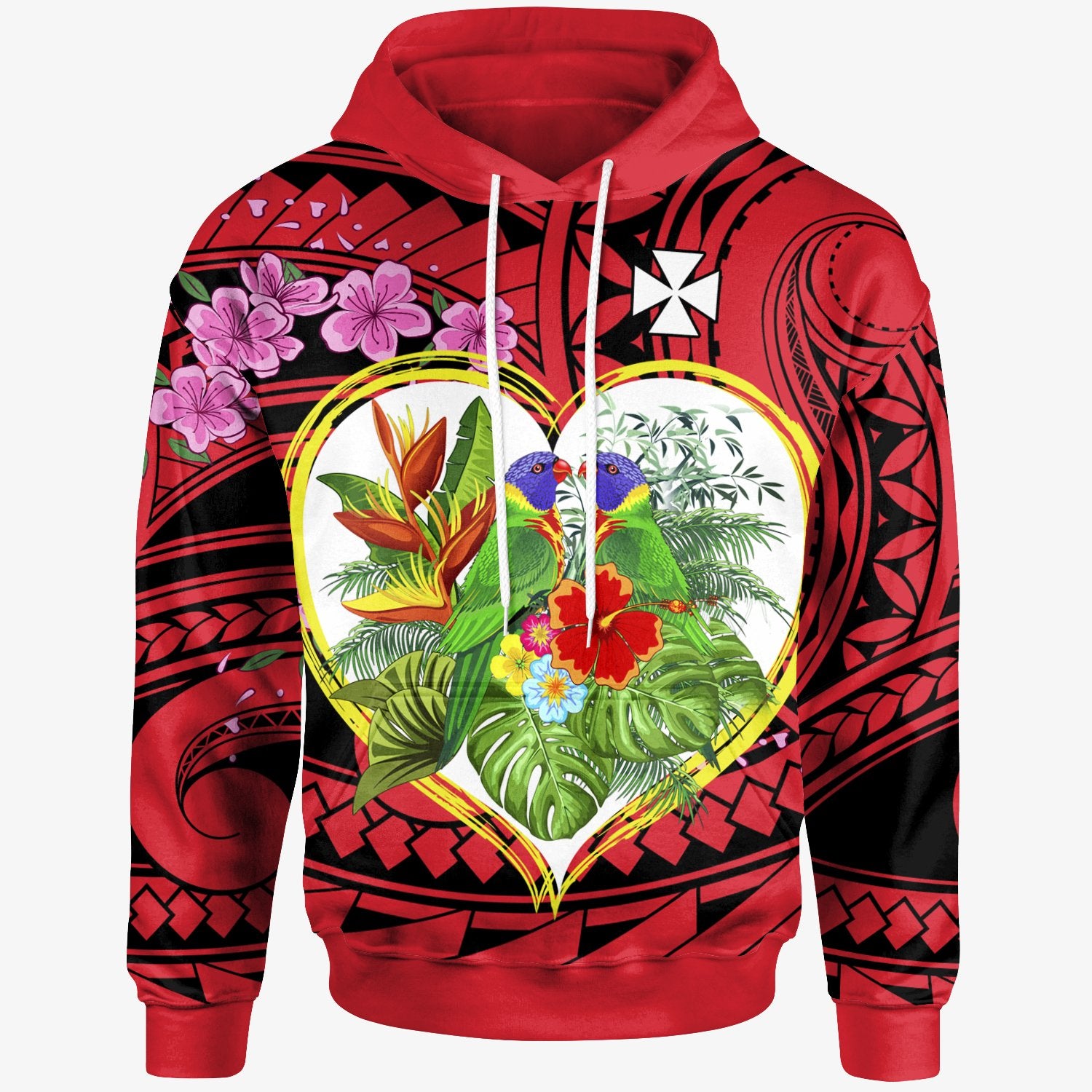 Wallis and Futuna Hoodie The Love of Blue Crowned Lory Unisex Red - Polynesian Pride