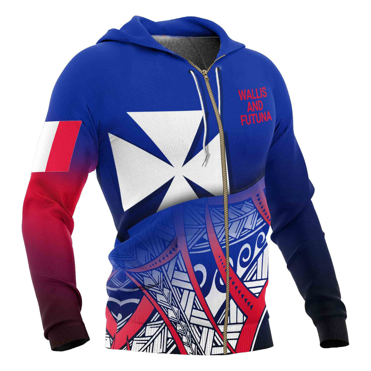 Wallis and Futuna Coat of Arms Zip up Hoodie Polynesian Pattern - Polynesian Pride
