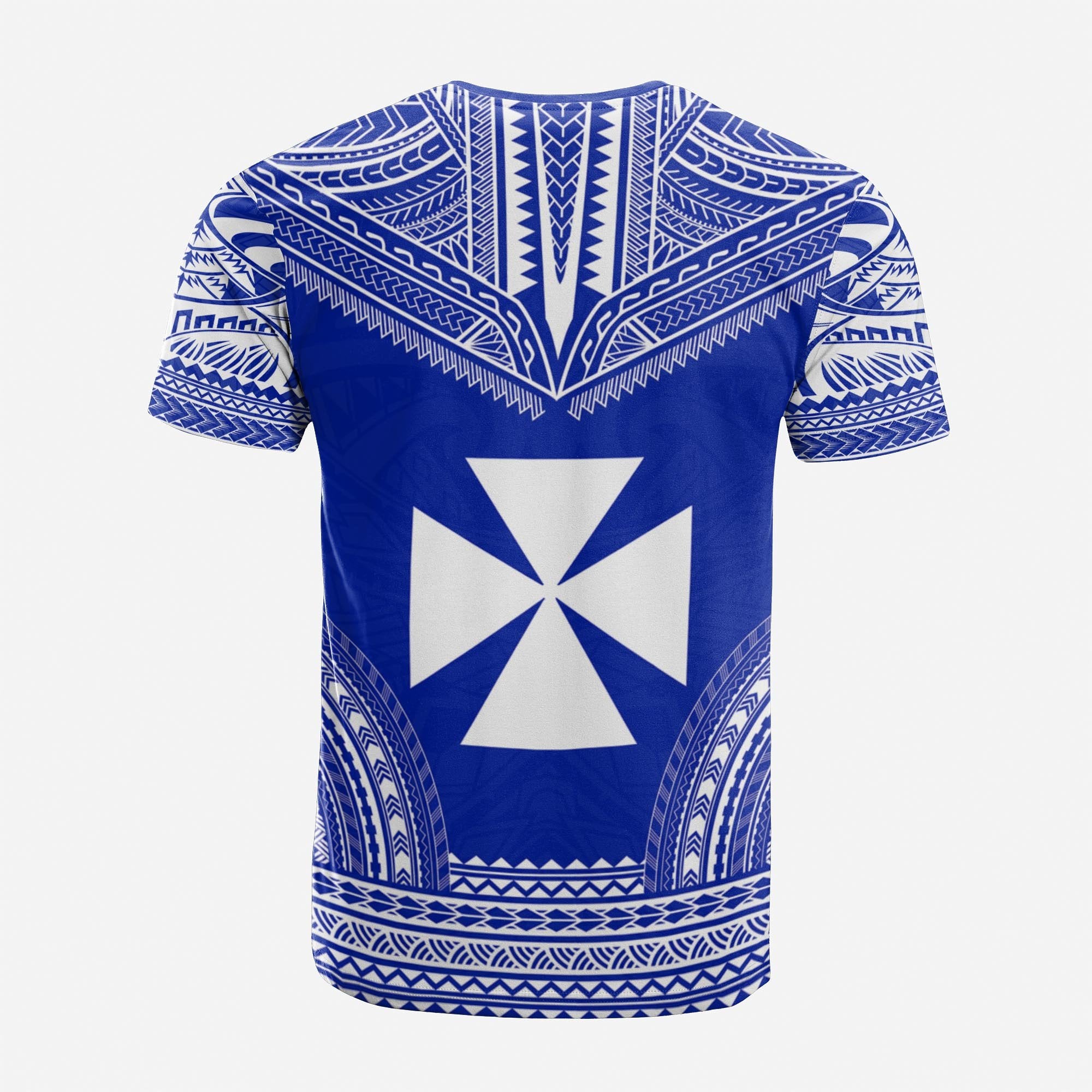 Wallis and Futuna Custom T Shirt Wallis and Futuna Coat of Arms Polynesian Chief Tattoo Blue Version Unisex Blue - Polynesian Pride