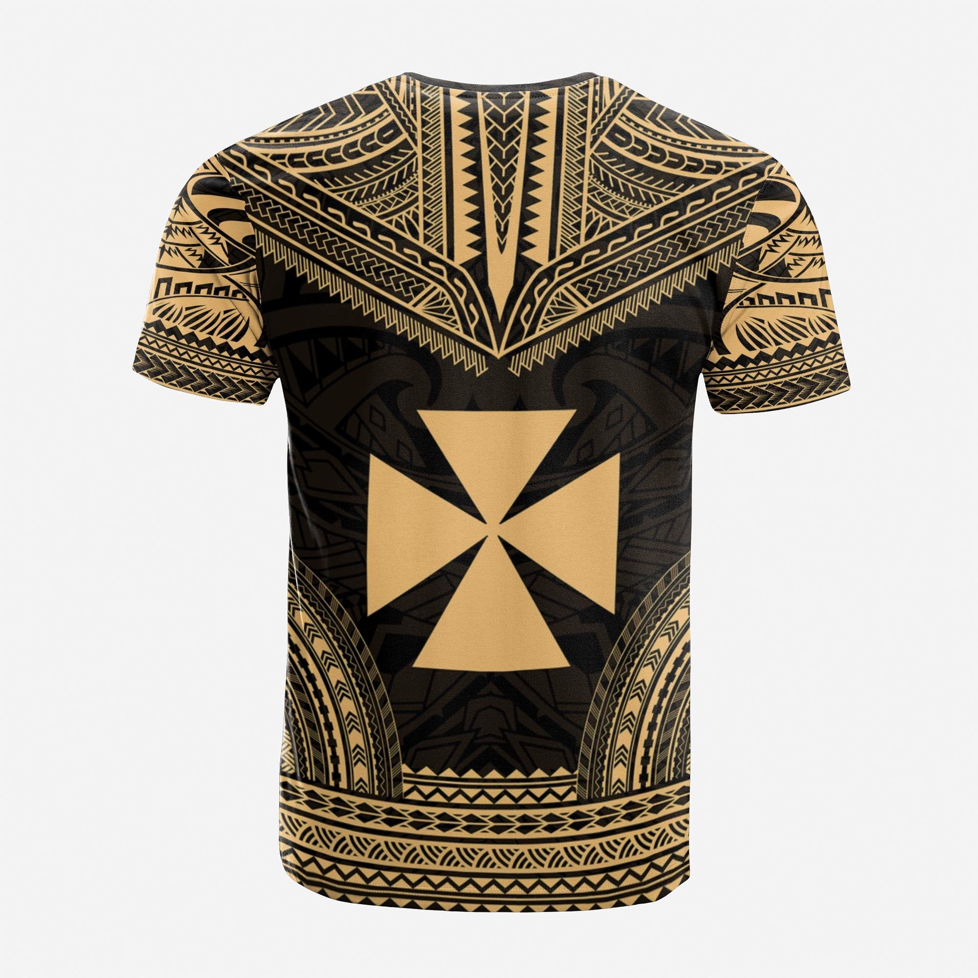 Wallis and Futuna Custom T Shirt Wallis and Futuna Coat of Arms Polynesian Chief Tattoo Gold Version Unisex Gold - Polynesian Pride