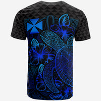 Wallis and Futuna T Shirt Wallis and Futuna Coat of Arms Turtle Hibiscus Blue - Polynesian Pride