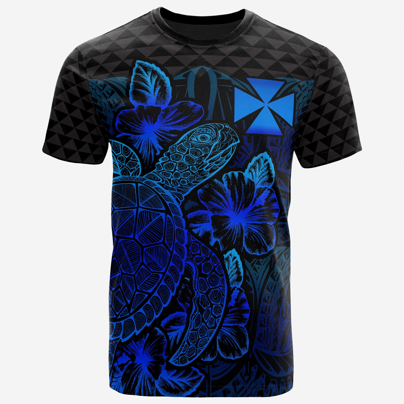 Wallis and Futuna T Shirt Wallis and Futuna Coat of Arms Turtle Hibiscus Blue Unisex Blue - Polynesian Pride
