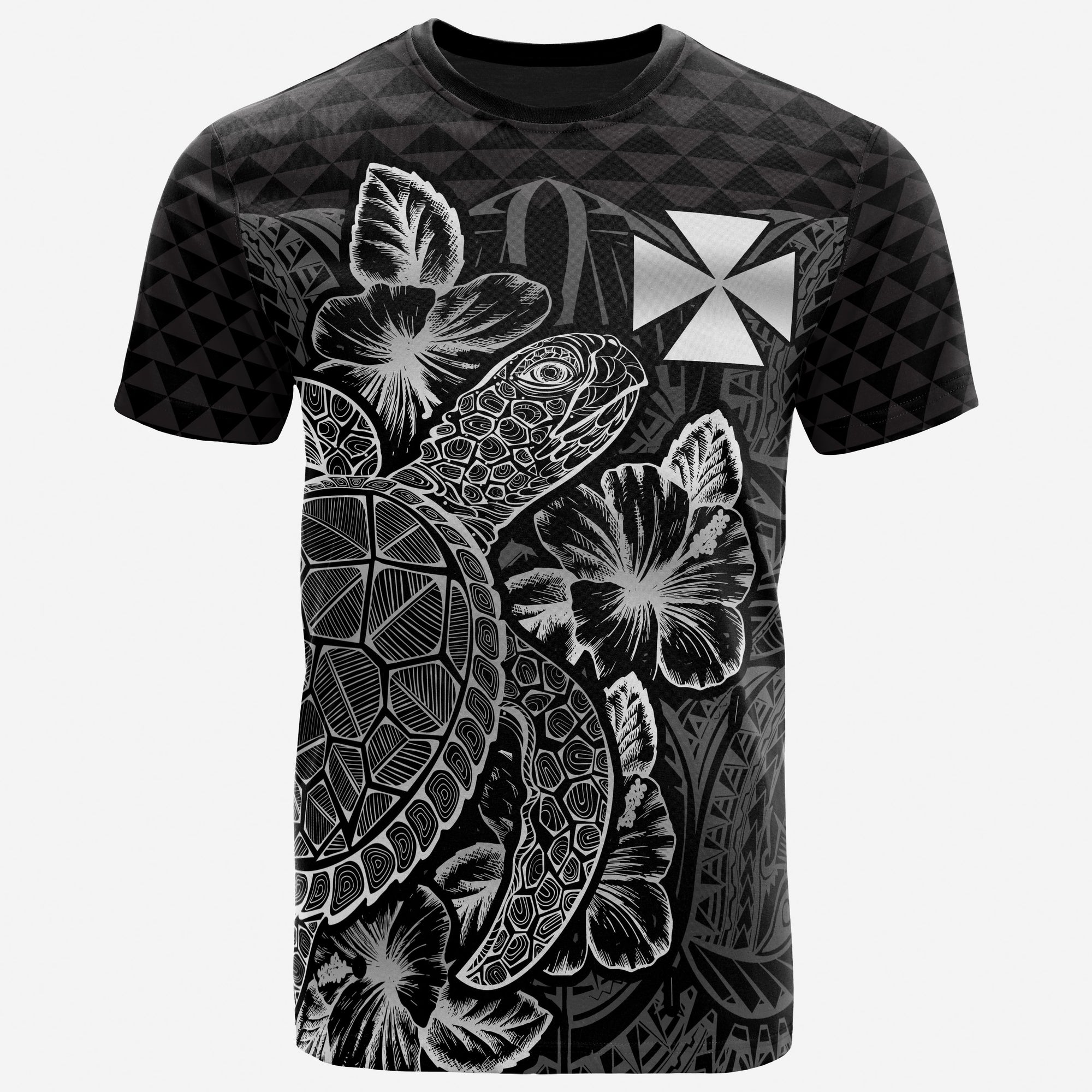 Wallis and Futuna T Shirt Wallis and Futuna Coat of Arms Turtle Hibiscus Black Unisex Black - Polynesian Pride
