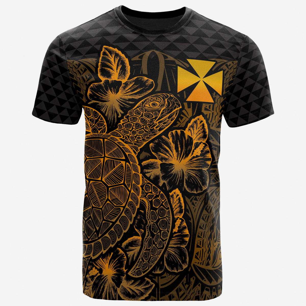 Wallis and Futuna T Shirt Wallis and Futuna Coat of Arms Turtle Hibiscus Gold Unisex Gold - Polynesian Pride