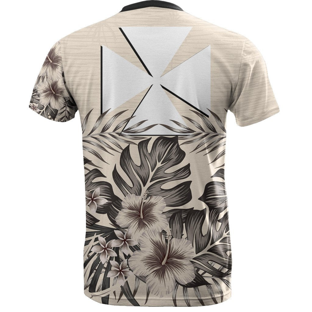 Wallis and Futuna T Shirt Wallis and Futuna Coat of Arms Beige Hibiscus - Polynesian Pride