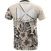 Wallis and Futuna T Shirt Wallis and Futuna Coat of Arms Beige Hibiscus - Polynesian Pride