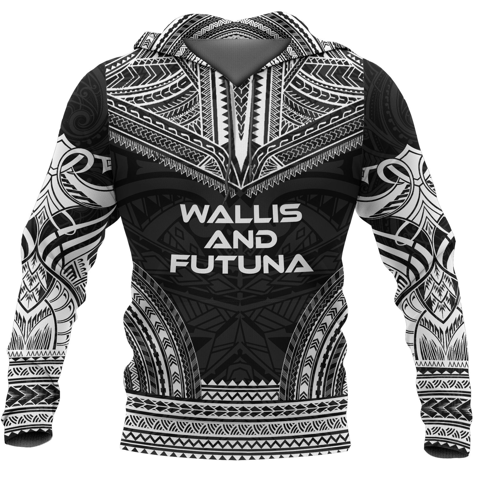 Wallis and Futuna Polynesian Chief Hoodie Unisex Black - White - Polynesian Pride
