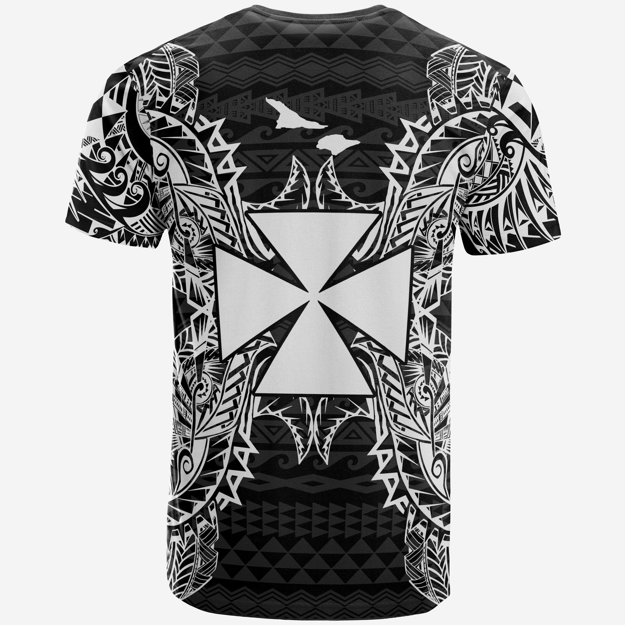 Wallis and Futuna T Shirt Wallis et Futuna Coat of Arms Map Polynesian Tattoo White Black Unisex Black - Polynesian Pride