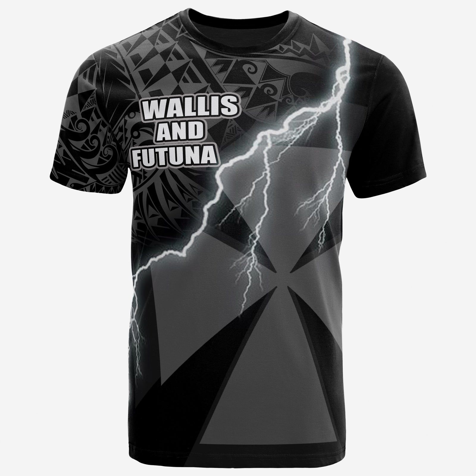 Wallis and Futuna T Shirt Wallis and Futuna Coat of Arms Lighting Thunder Unisex Black - Polynesian Pride