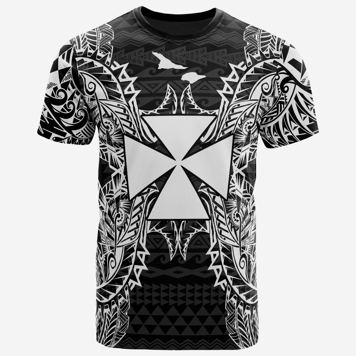 Wallis and Futuna T Shirt Wallis et Futuna Coat of Arms Map Polynesian Tattoo White Black - Polynesian Pride