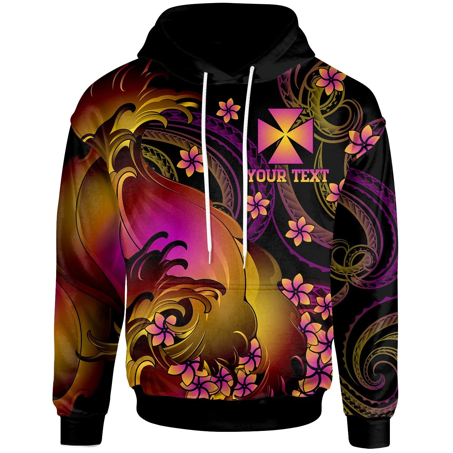 Wallis and Futuna Custom Hoodie Wallis and Futuna in wave Unisex Black - Polynesian Pride