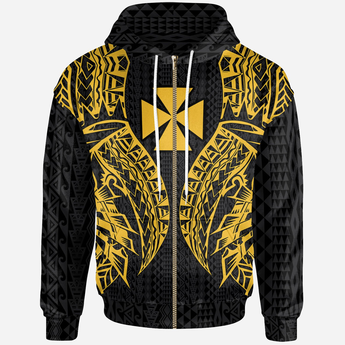 Wallisnd Futuna Zip up Hoodie Polynesian Lion Head Gold Style Unisex Gold - Polynesian Pride