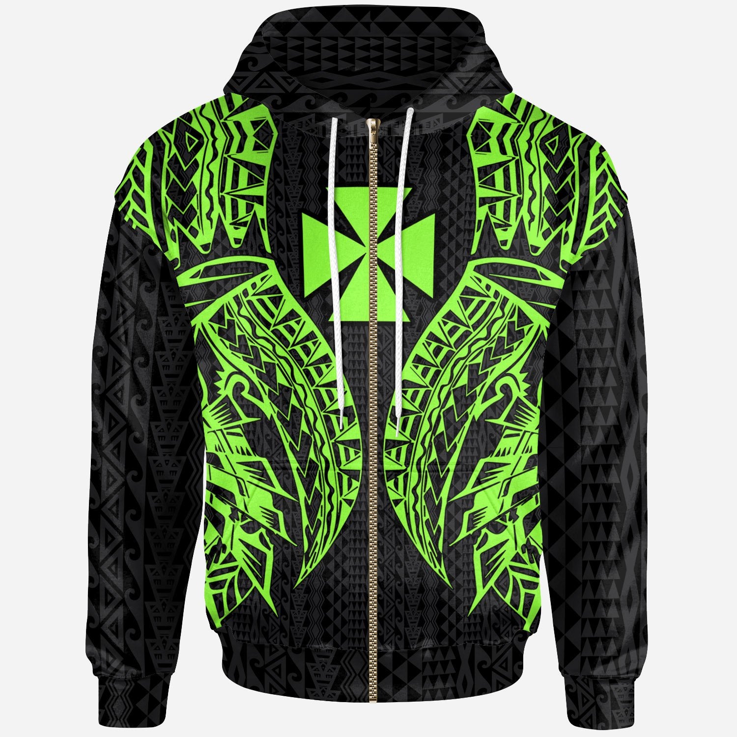 Wallisnd Futuna Zip up Hoodie Polynesian Lion Head Green Style Unisex Green - Polynesian Pride