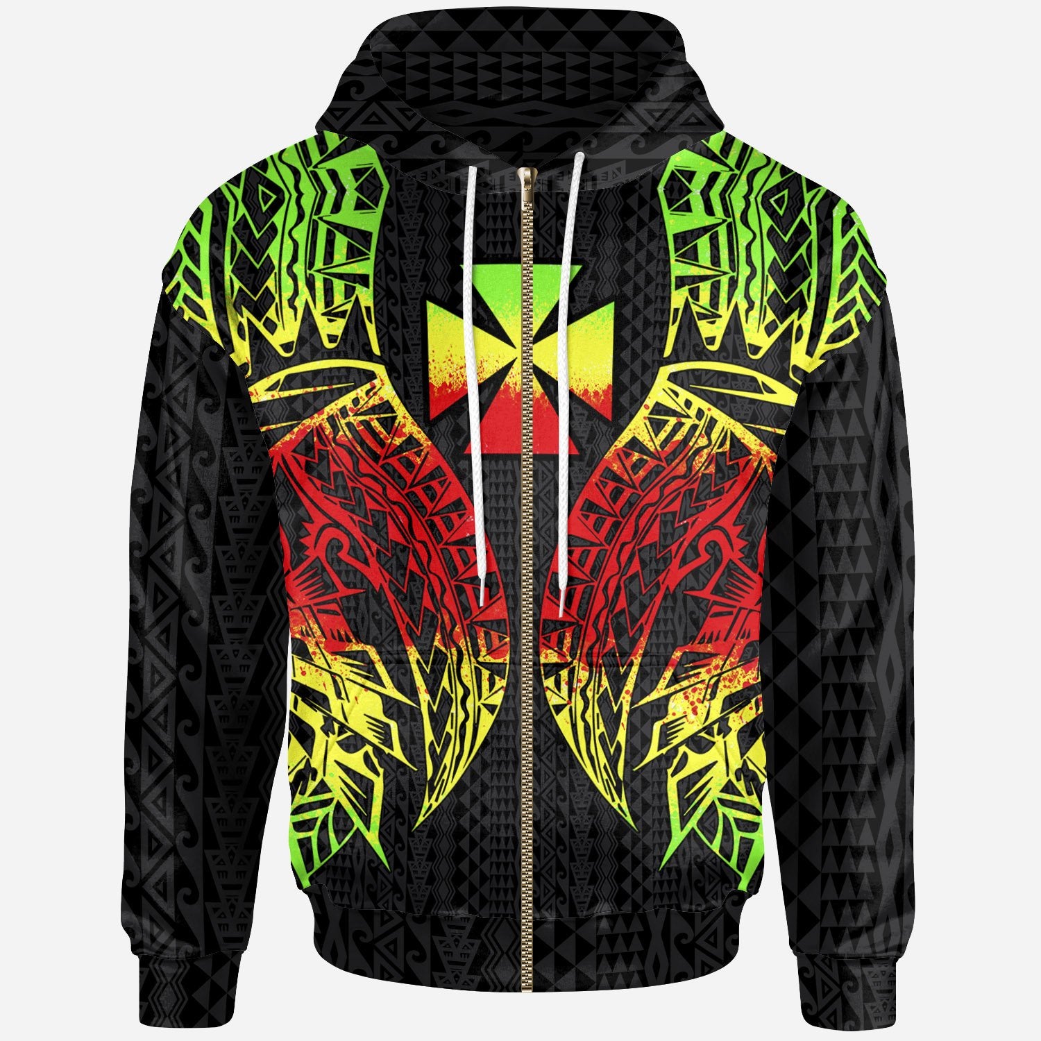 Wallisnd Futuna Zip up Hoodie Polynesian Lion Head Reggae Style Unisex Reggae - Polynesian Pride