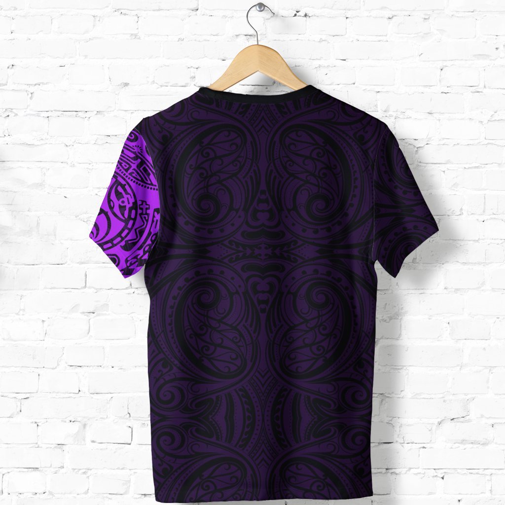 New Zealand Maori T Shirt, Maori Warrior Tattoo Shirt Purple - Polynesian Pride