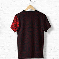 New Zealand Maori T Shirt, Maori Warrior Tattoo Shirt Red - Polynesian Pride