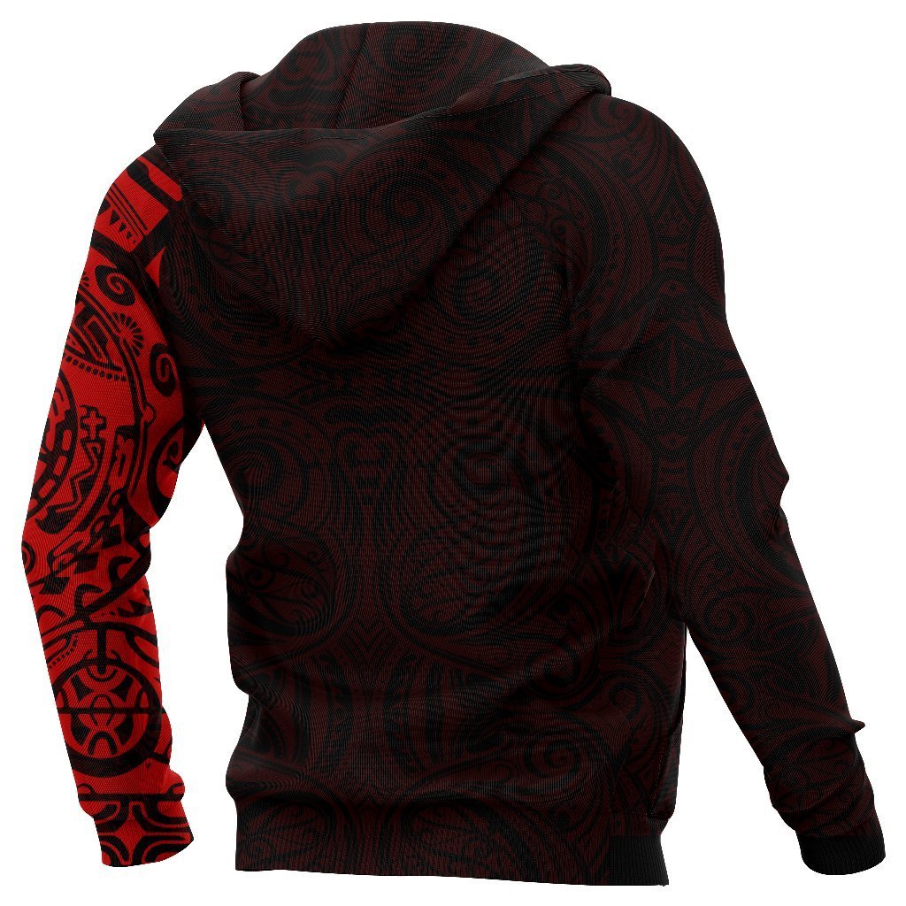 New Zealand Maori Hoodie, Maori Warrior Tattoo Pullover Hoodie Red - Polynesian Pride