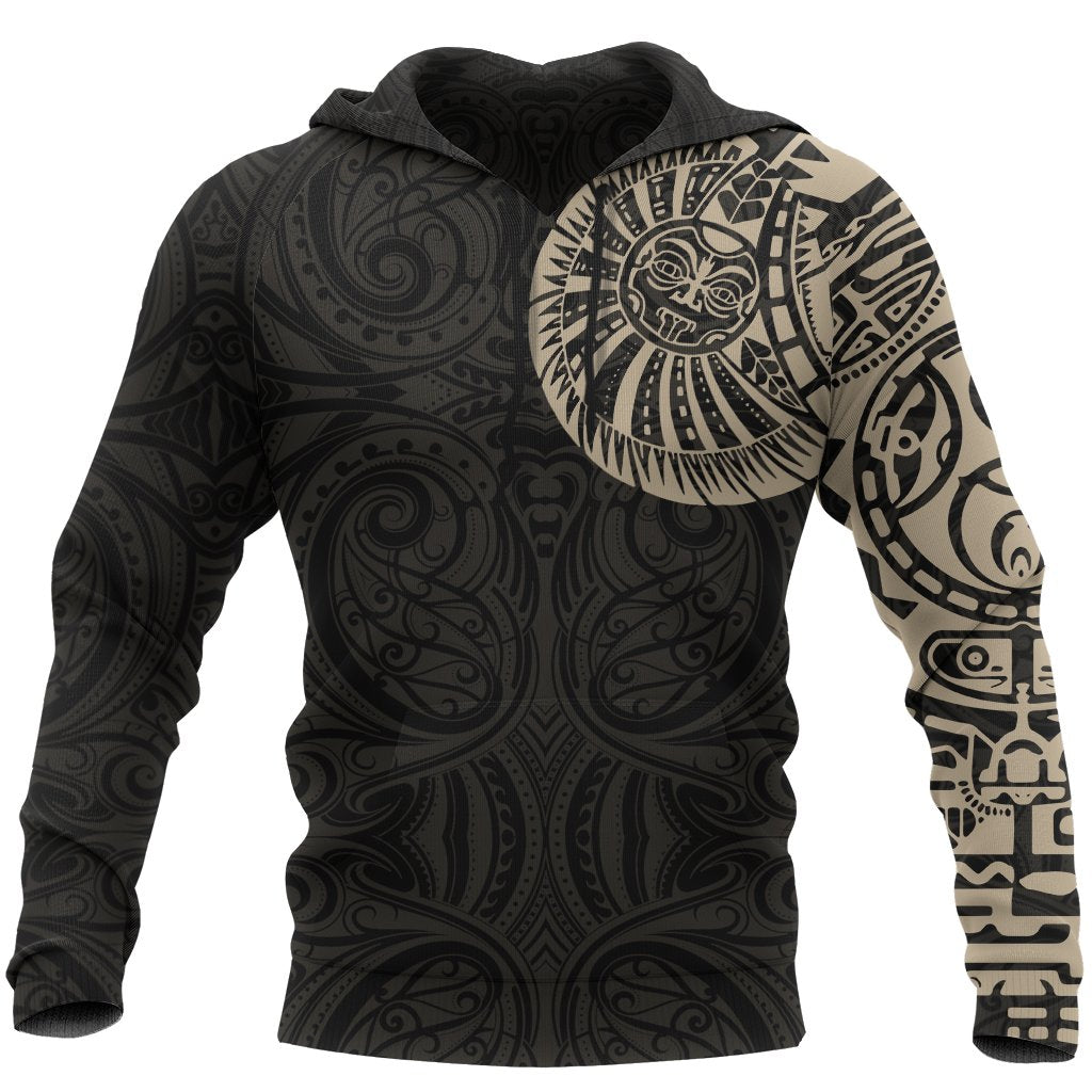 New Zealand Maori Hoodie, Maori Warrior Tattoo Pullover Hoodie Tan Pullover Hoodie Black - Polynesian Pride