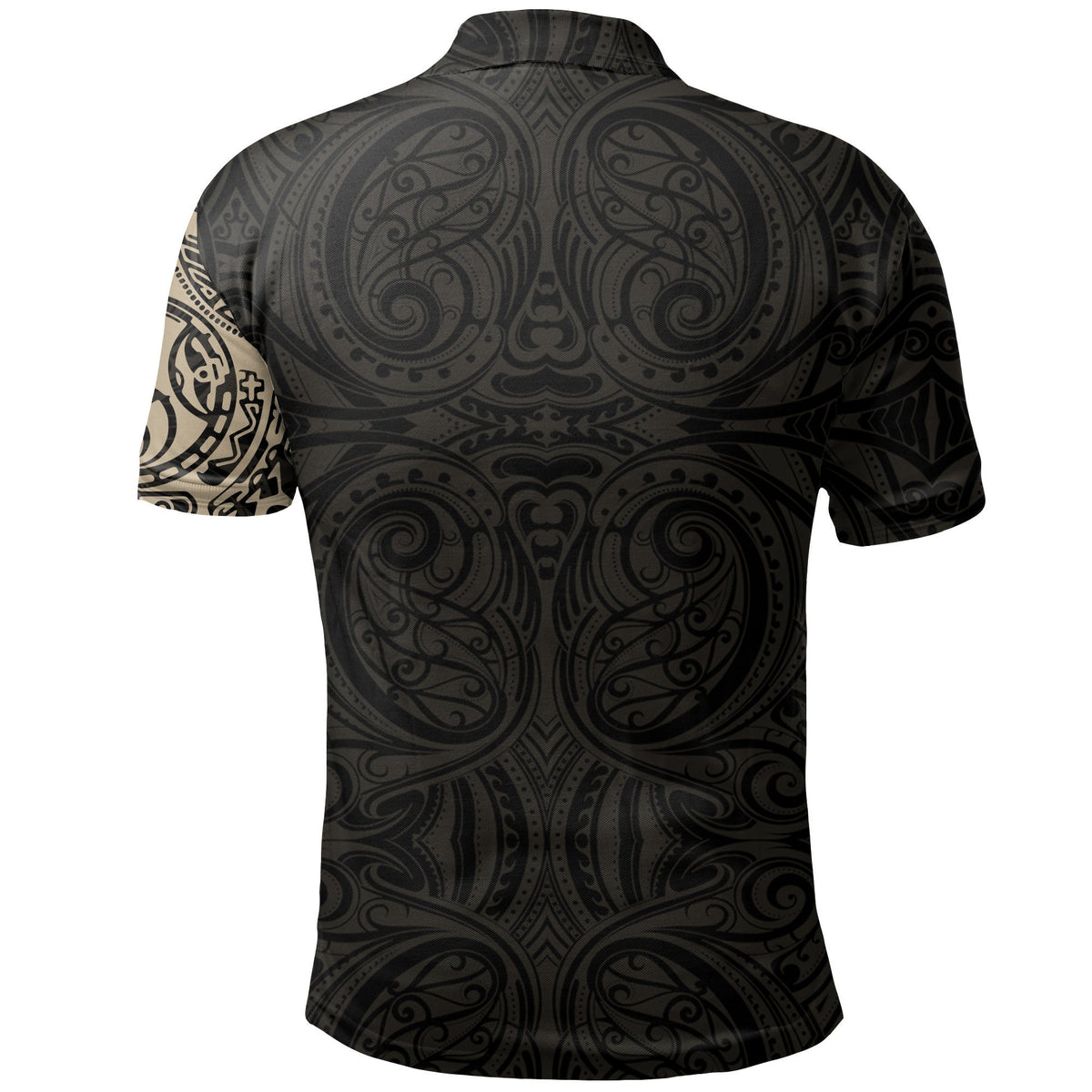 New Zealand Maori Polo Shirt, Maori Warrior Tattoo Golf Shirts Tan - Polynesian Pride
