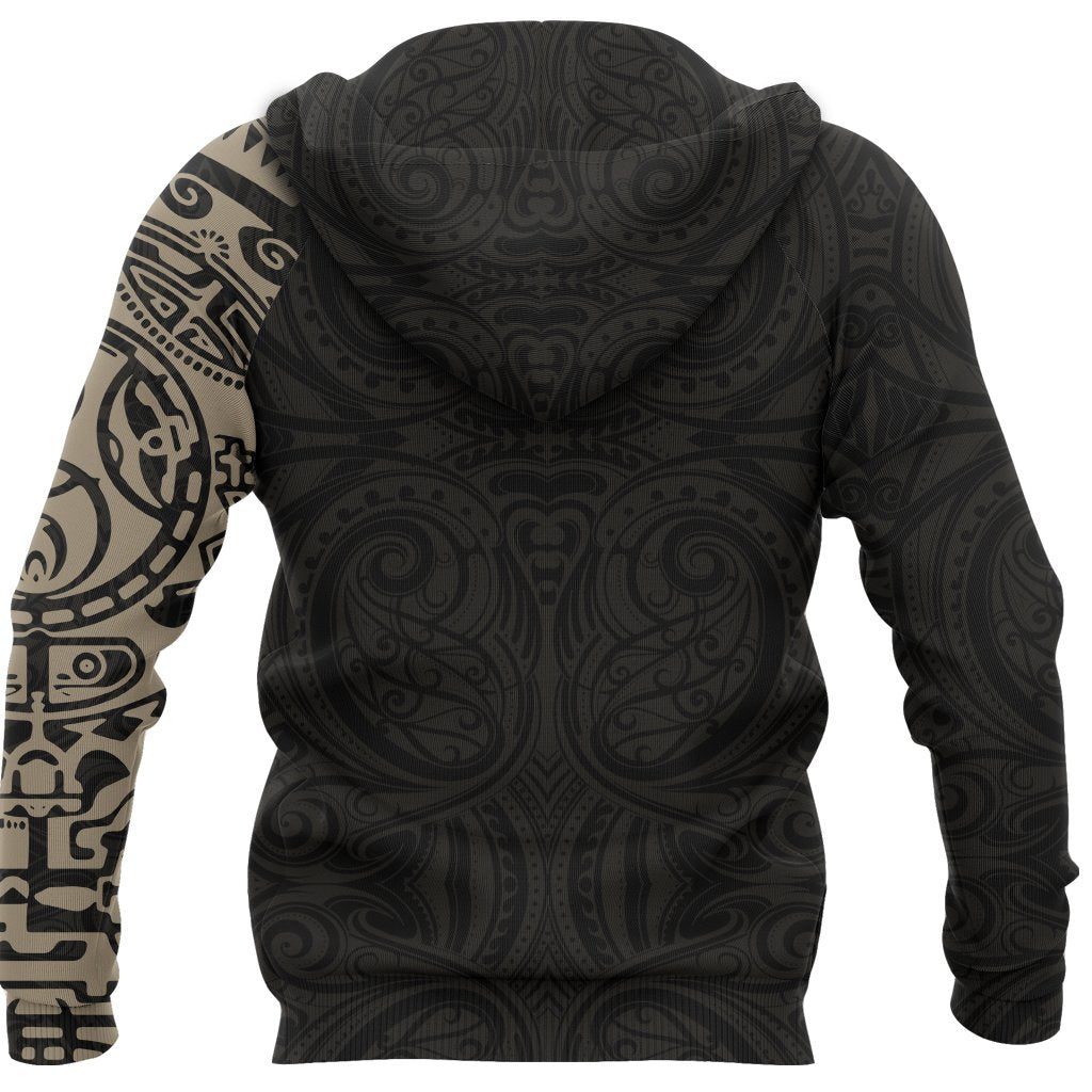 New Zealand Maori Hoodie, Maori Warrior Tattoo Pullover Hoodie Tan - Polynesian Pride