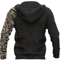New Zealand Maori Hoodie, Maori Warrior Tattoo Pullover Hoodie Tan - Polynesian Pride