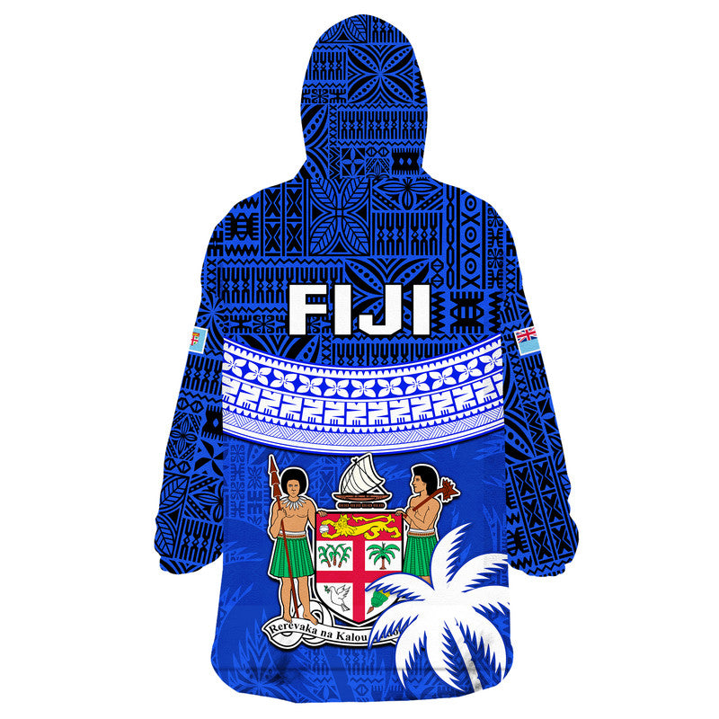 Fiji Coat Of Arms Wearable Blanket Hoodie Polynesian Tapa Palm Tree LT9 - Polynesian Pride