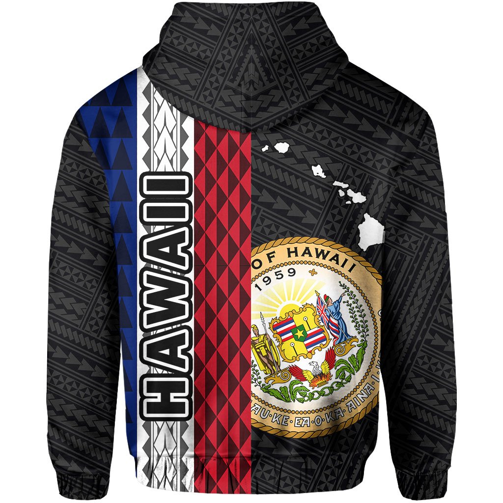 Polynesian Kakau Hawaii Flag Seal of Hawaii Zip Hoodie White - Polynesian Pride