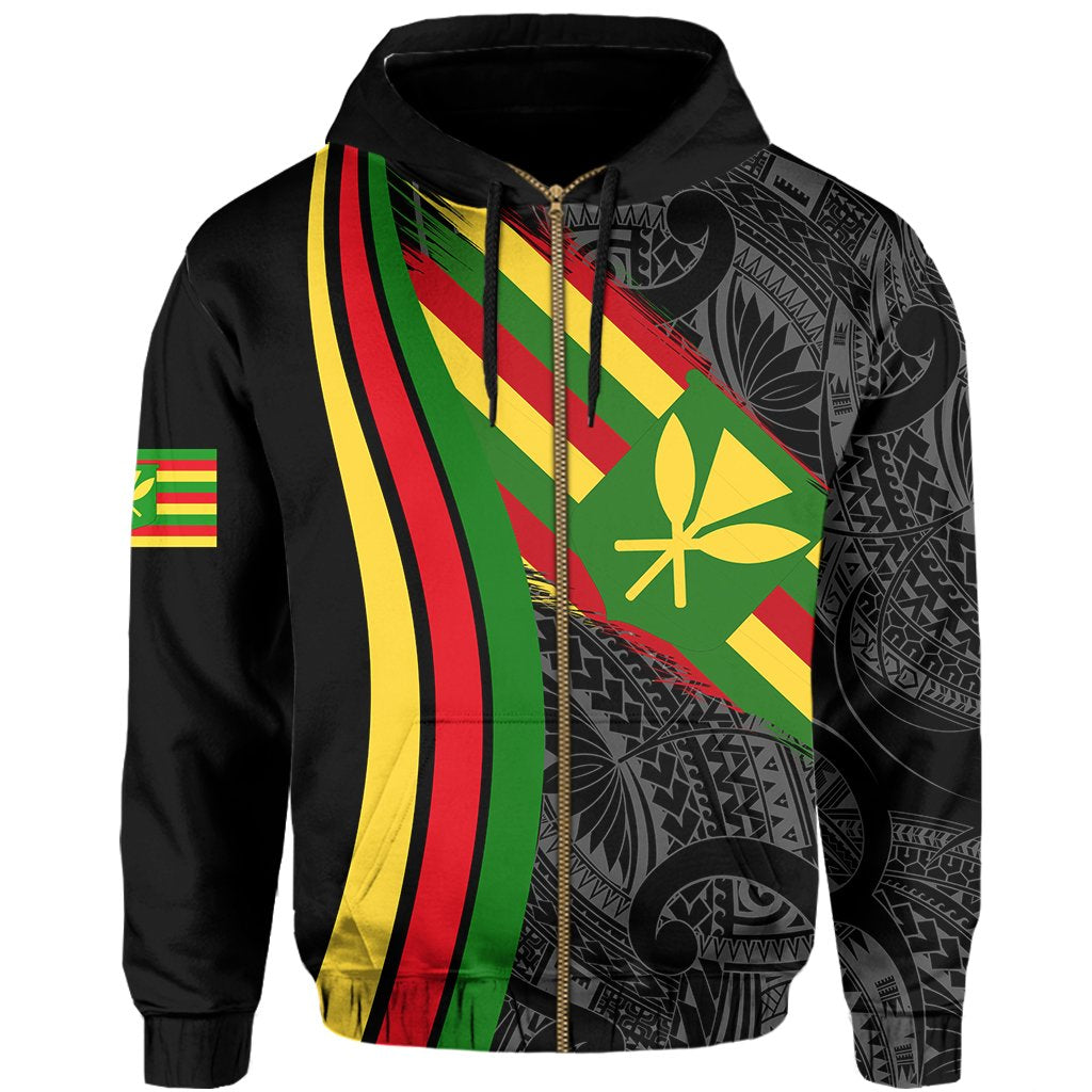 Hawaii Polynesian Kanaka Flag Hoodie Zip White Ten Style - Polynesian Pride