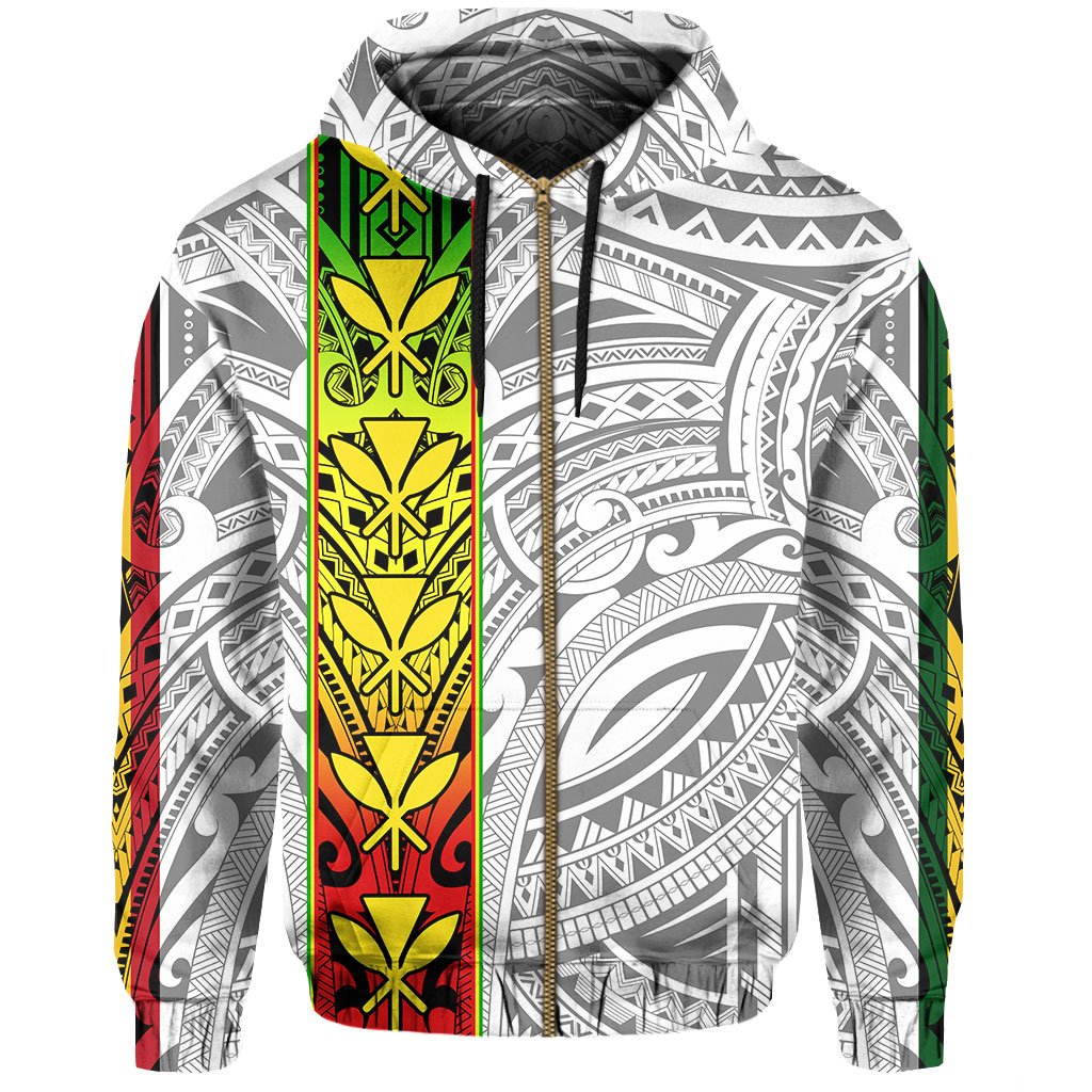 Polynesian Kanaka Flag Kanaka Maoli Hawaii Zip Hoodie White - Polynesian Pride