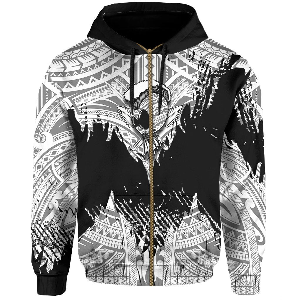 Hawaii Polynesian Hoodie Zip Warrior Ikaika Benjamin Style White - Polynesian Pride