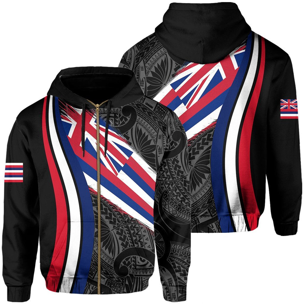 Hawaii Flag Polynesian Hoodie Zip Ten Style Unisex Pastel Blue - Polynesian Pride