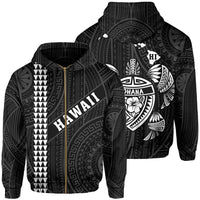 Polynesian Kakau Turtle Ohana Map of Hawaii Zip Hoodie White Unisex White - Polynesian Pride