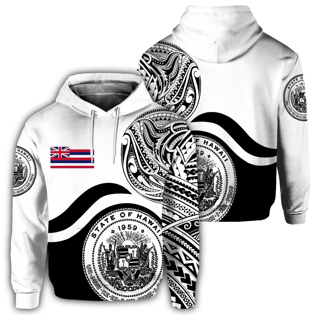 Hawaii Coat of Arms Hoodie Waveshape Style White Unisex Art - Polynesian Pride