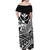 Hawaii Humpback Whale With Hibiscus Tribal Off Shoulder Dress White - LT12 - Polynesian Pride