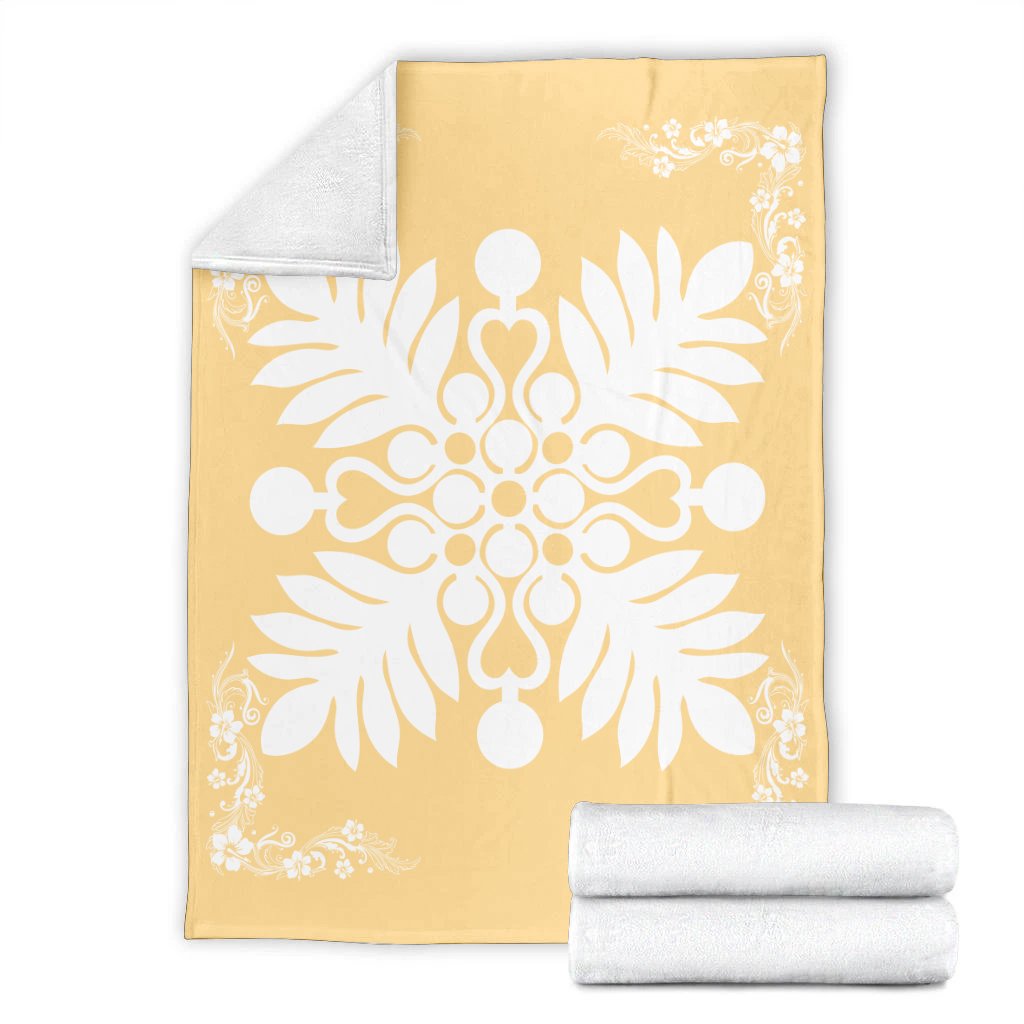 Hawaiian Quilt Maui Plant And Hibiscus Premium Blanket - White Beige - AH - Polynesian Pride