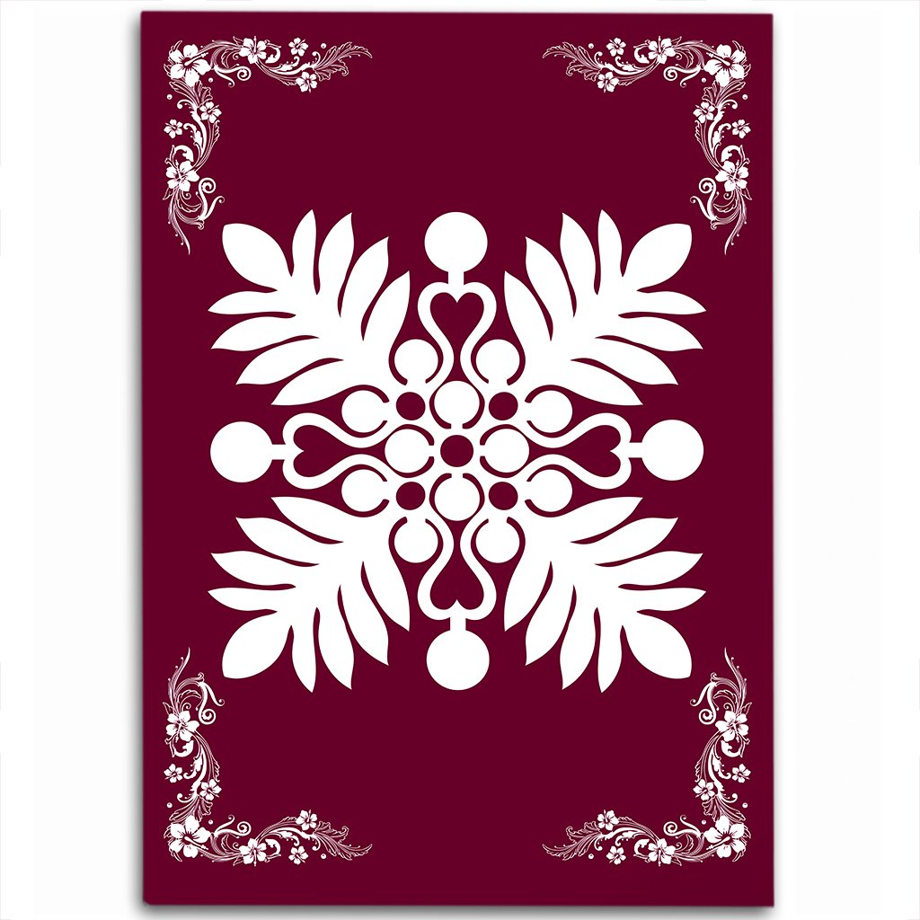 Hawaiian Quilt Maui Plant And Hibiscus Pattern Area Rug - White Burgundy - AH White - Polynesian Pride