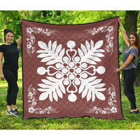 Hawaiian Quilt Maui Plant And Hibiscus Premium Quilt - White Coral - AH White - Polynesian Pride