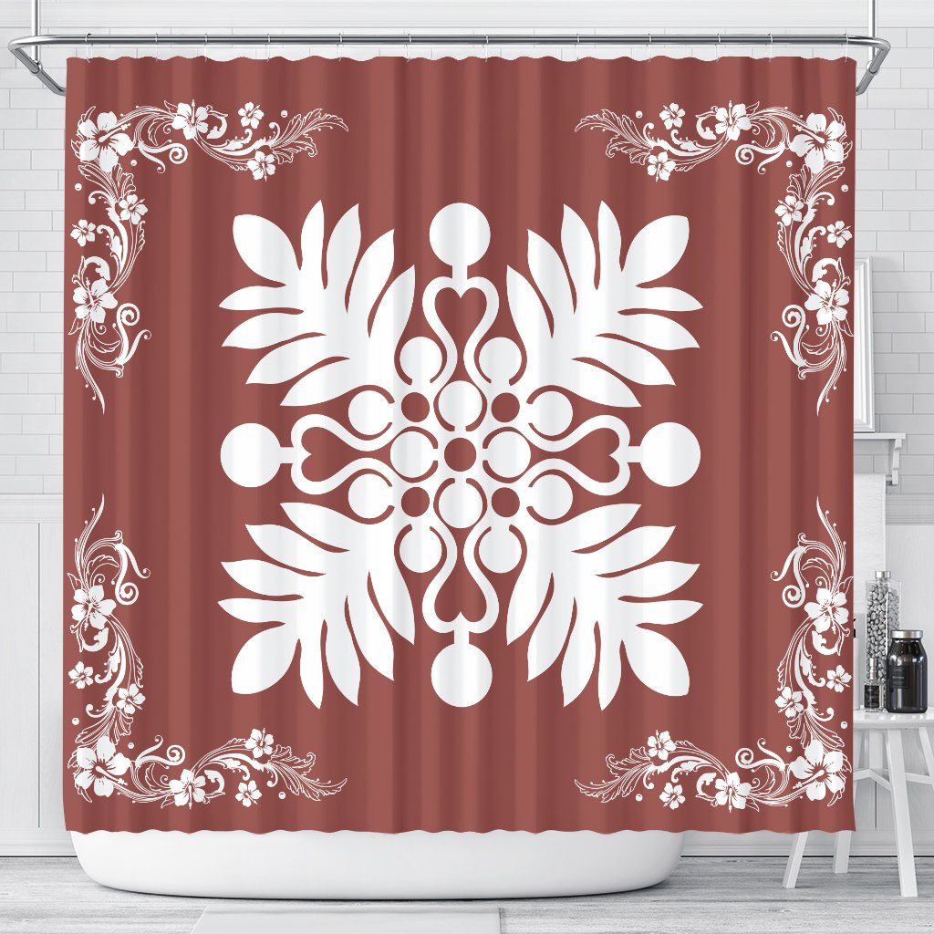 Hawaiian Quilt Maui Plant And Hibiscus Shower Curtain - White Coral - AH 177 x 172 (cm) White - Polynesian Pride