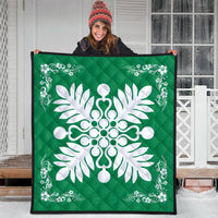 Hawaiian Quilt Maui Plant And Hibiscus Premium Quilt - White Green - AH - Polynesian Pride