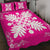 Hawaiian Quilt Maui Plant And Hibiscus Pattern Quilt Bed Set - White Pink - AH - Polynesian Pride