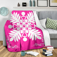 Hawaiian Quilt Maui Plant And Hibiscus Premium Blanket - White Pink - AH - Polynesian Pride