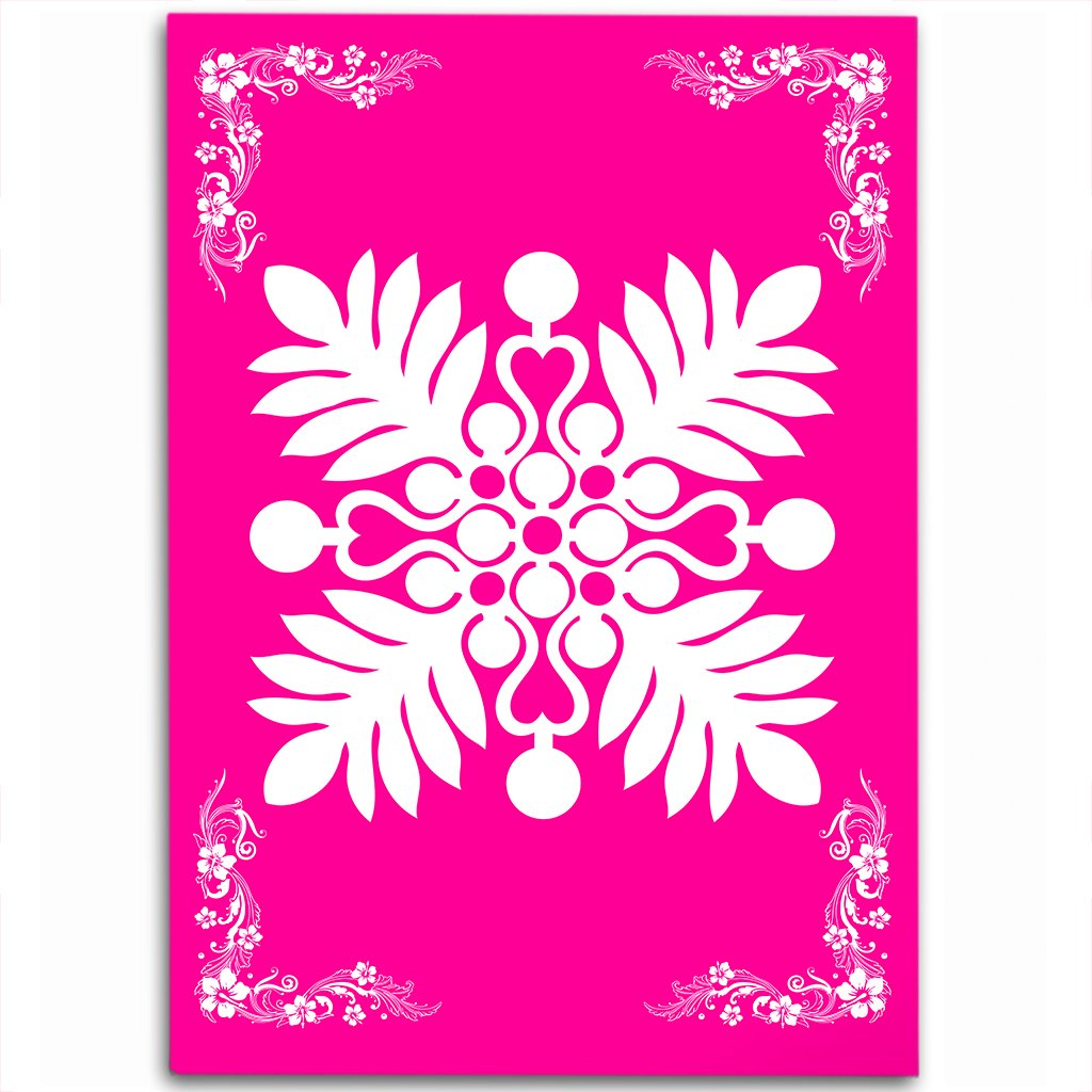 Hawaiian Quilt Maui Plant And Hibiscus Pattern Area Rug - White Pink - AH White - Polynesian Pride