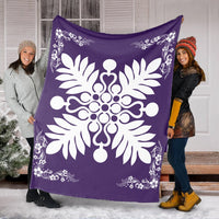 Hawaiian Quilt Maui Plant And Hibiscus Premium Blanket - White Purple - AH - Polynesian Pride