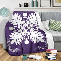 Hawaiian Quilt Maui Plant And Hibiscus Premium Blanket - White Purple - AH - Polynesian Pride