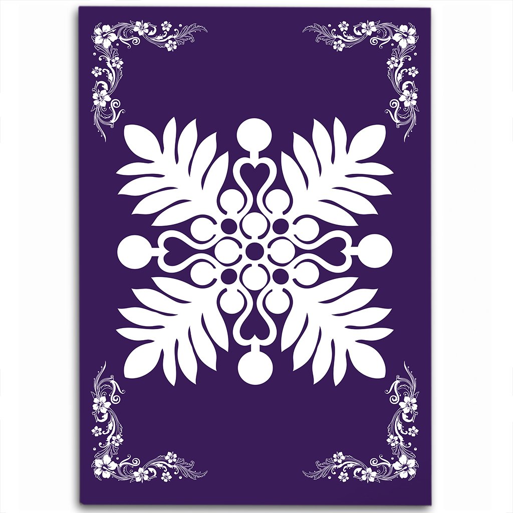 Hawaiian Quilt Maui Plant And Hibiscus Pattern Area Rug - White Purple - AH White - Polynesian Pride