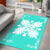 Hawaiian Quilt Maui Plant And Hibiscus Pattern Area Rug - White Turquoise - AH - Polynesian Pride